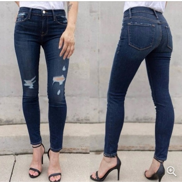 FRAME Le Skinny De Jeanne Distressed Jeans in Wriley | Size 28 - Picture 1 of 16